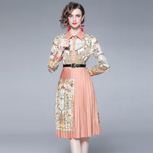 Load image into Gallery viewer, Orange rural pleated midi dress with belt