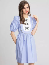 Load image into Gallery viewer, Butterfly and pearl oversized bib mini dress