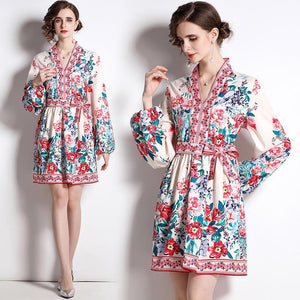 Fresh as a rose v neck mini dress with belt