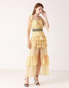 Mellow In Yellow Dotty Tiered Dress *WAS £145*