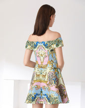 Load image into Gallery viewer, Deer in the woodland pastel bardot skater dress