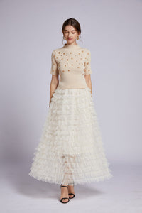 Knitted embellished top and tiered ruffle skirt set *comes in 3 colours*