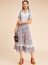 Load image into Gallery viewer, High neck detail with 60s floral print midi dress
