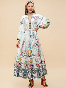 Sweetness Lantern sleeve flower print with embellishments maxi dress