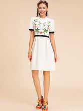 Load image into Gallery viewer, Stand Collar Short Sleeve Flower Embroidery Mini Dress
