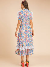 Load image into Gallery viewer, High neck detail with 60s floral print midi dress