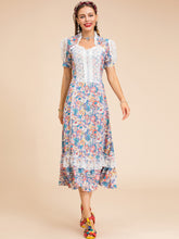 Load image into Gallery viewer, High neck detail with 60s floral print midi dress