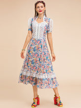 Load image into Gallery viewer, High neck detail with 60s floral print midi dress