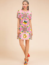 Load image into Gallery viewer, Zesty beaded Lemon with tile pattern embellished mini dress