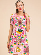 Load image into Gallery viewer, Zesty beaded Lemon with tile pattern embellished mini dress