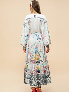 Sweetness Lantern sleeve flower print with embellishments maxi dress