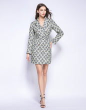 Load image into Gallery viewer, Yellow and mono diamond tile shape blazer dress