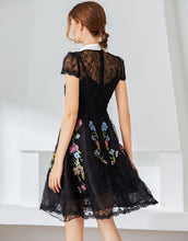 Load image into Gallery viewer, Loveliest Lace black floral embroidered dress with collar