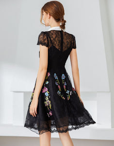 Loveliest Lace black floral embroidered dress with collar