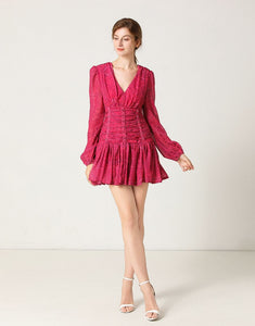 Fuchsia lace up mini dress