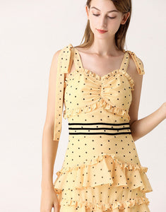 Mellow In Yellow Dotty Tiered Dress *WAS £145*