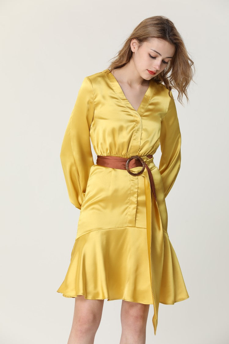 yellow dress with belt sample sale
