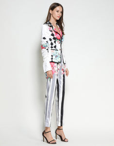 White and black patterened suit set sample sale