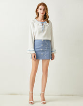 Load image into Gallery viewer, White and Blue Milkmaid blouse and skirt set