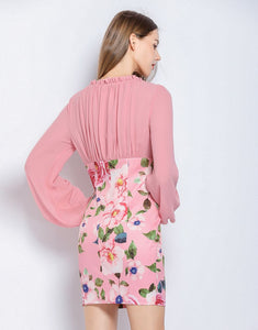Dusky Pink floral long sleeve mini dress