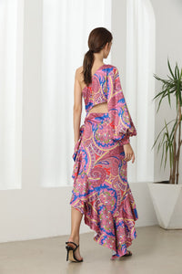 Maroon magic asymmetric midaxi dress