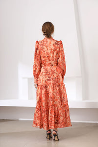 Tangy Orange floral maxi dress