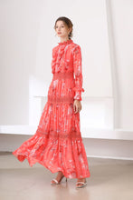 Load image into Gallery viewer, Fluorescent coral high neck maxi dress
