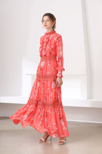 Fluorescent coral high neck maxi dress