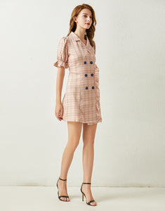 Pink Checked mini dress with belt