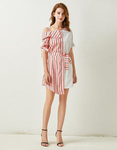 The Candy Stripe Clash asymmetric dress