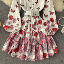 Load image into Gallery viewer, Butterflies and flowers mini dress with belt *comes in two colours