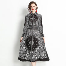 Load image into Gallery viewer, Monochrome paisley circle motif midi dress