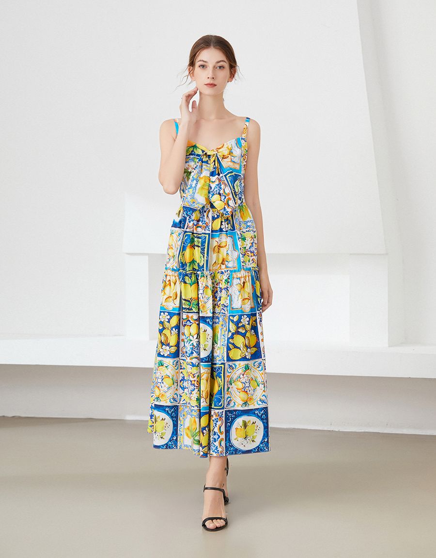 *NEW When life gives you lemons strappy midi dress