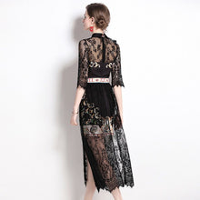 Load image into Gallery viewer, Black lace floral detail layered dress