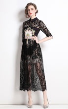 Load image into Gallery viewer, Black lace floral detail layered dress