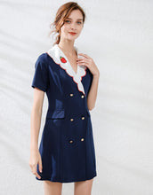Load image into Gallery viewer, Navy strawberry collar mini dress