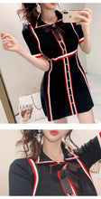 Load image into Gallery viewer, Black knitted dress with red and black stripes *WAS £90*