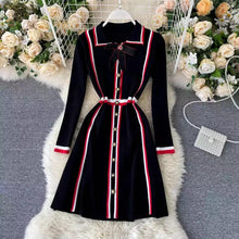Load image into Gallery viewer, Black knitted dress with red and black stripes *WAS £90*