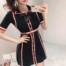 Load image into Gallery viewer, Black knitted dress with red and black stripes *WAS £90*