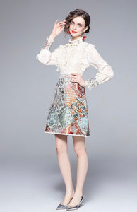Lace with rustic mixed print mini dress
