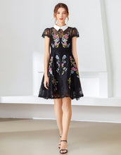Load image into Gallery viewer, Loveliest Lace black floral embroidered dress with collar