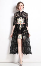 Load image into Gallery viewer, Black lace floral detail layered dress