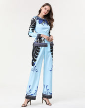 Load image into Gallery viewer, Light blue “All Hail” tropical leaf print two piece SAMPLE
