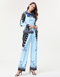 Light blue “All Hail” tropical leaf print two piece SAMPLE