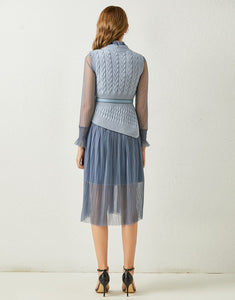 Dainty Blue knitted vest and Sheer pleated dress *WAS £75*