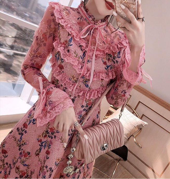 climbing rose long sleeve mini dress