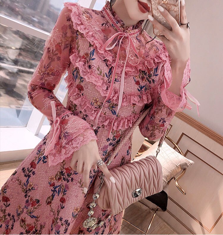 climbing rose long sleeve mini dress