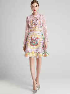 Coat of arms pink lace skater dress
