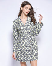 Load image into Gallery viewer, Yellow and mono diamond tile shape blazer dress
