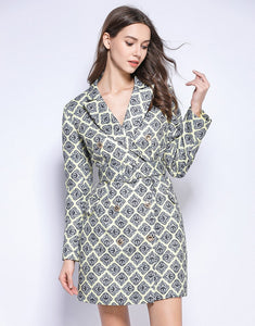 Yellow and mono diamond tile shape blazer dress